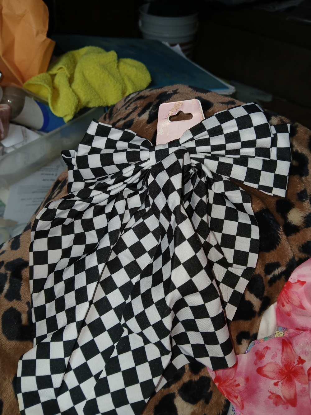 3 Black & White Checkerboard Bow Scarf